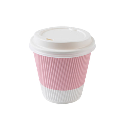 Restpresso 8 oz Light Pink Paper Ripple Wall Coffee Cup - with White Lid - 3 1/2" x 3 1/2" x 4" - 400 count box