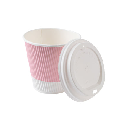 Restpresso 8 oz Light Pink Paper Ripple Wall Coffee Cup - with White Lid - 3 1/2" x 3 1/2" x 4" - 400 count box