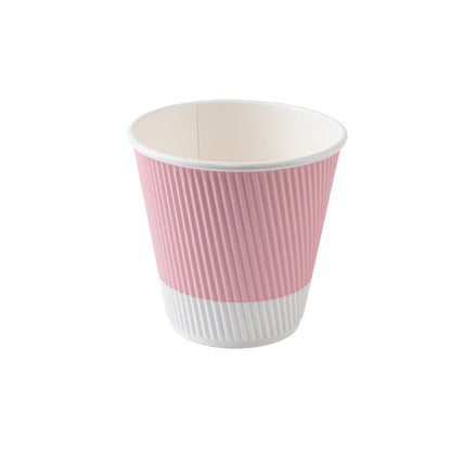 Restpresso 8 oz Light Pink Paper Ripple Wall Coffee Cup - with White Lid - 3 1/2" x 3 1/2" x 4" - 400 count box