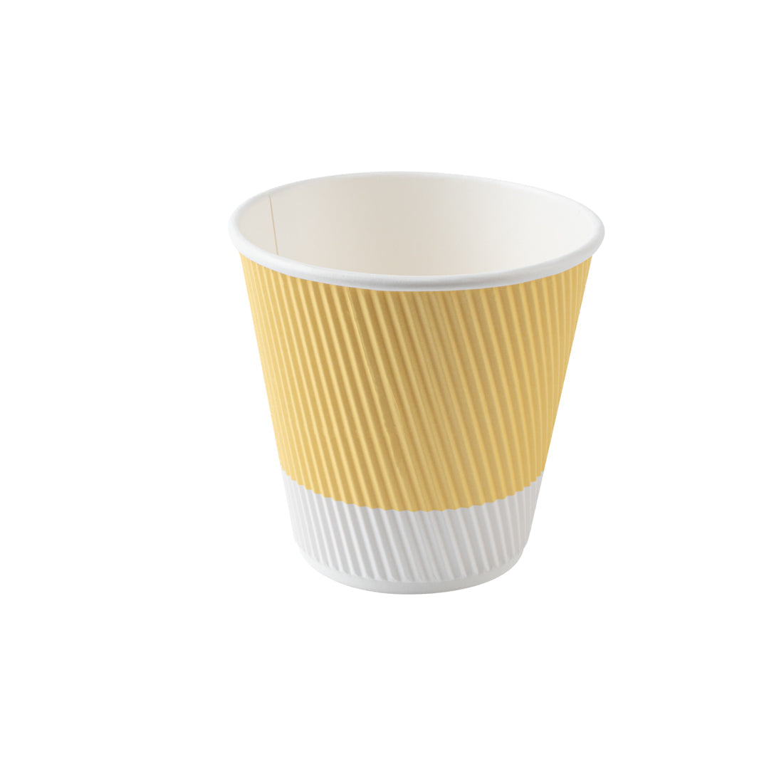 Restpresso 8 oz Light Yellow Paper Ripple Wall Coffee Cup - with White Lid - 3 1/2" x 3 1/2" x 4" - 400 count box