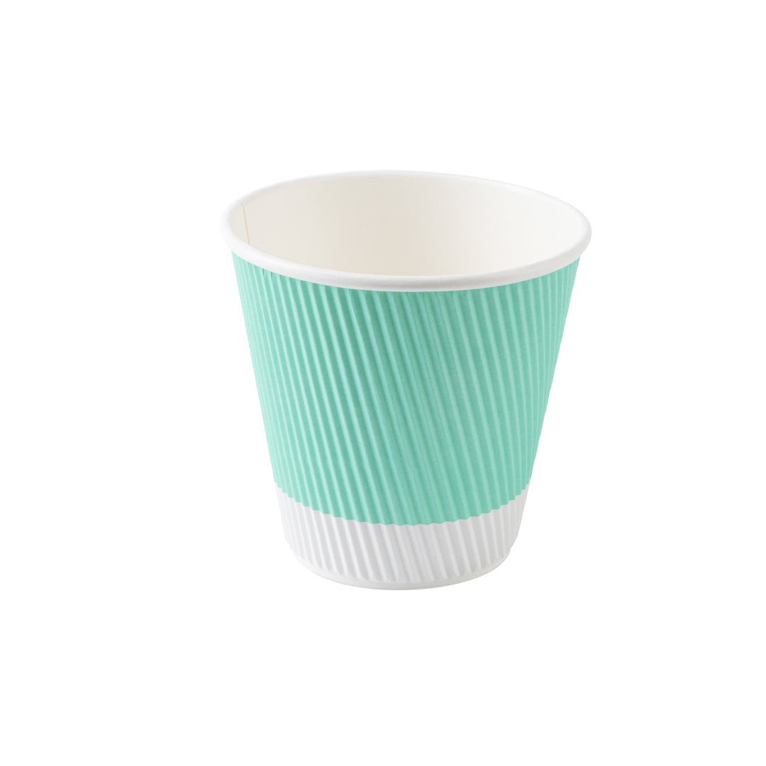 Restpresso 8 oz Light Green Paper Ripple Wall Coffee Cup - with White Lid - 3 1/2" x 3 1/2" x 4" - 20 count box