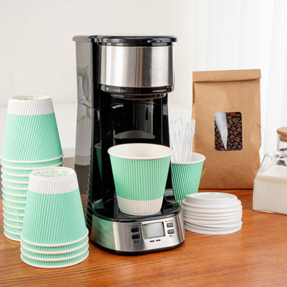 Restpresso 8 oz Light Green Paper Ripple Wall Coffee Cup - with White Lid - 3 1/2" x 3 1/2" x 4" - 400 count box