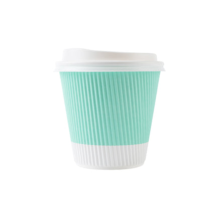 Restpresso 8 oz Light Green Paper Ripple Wall Coffee Cup - with White Lid - 3 1/2" x 3 1/2" x 4" - 400 count box