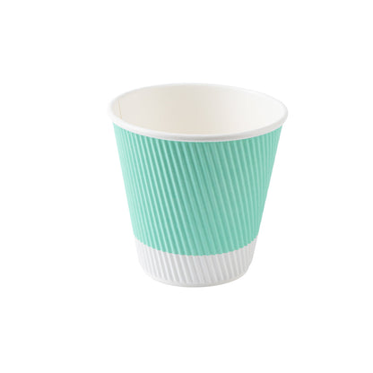 Restpresso 8 oz Light Green Paper Ripple Wall Coffee Cup - with White Lid - 3 1/2" x 3 1/2" x 4" - 400 count box