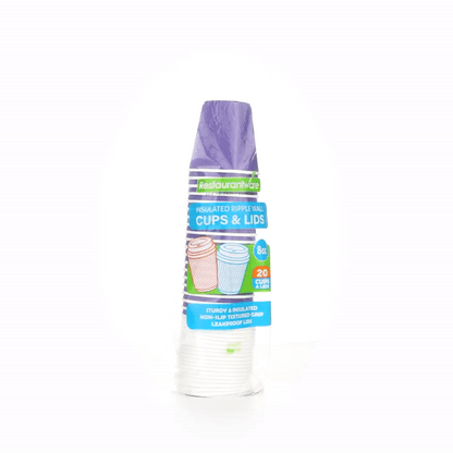 Restpresso 8 oz Royal Purple Paper Ripple Wall Coffee Cup - with White Lid - 3 1/2" x 3 1/2" x 4" - 20 count box