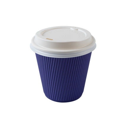 Restpresso 8 oz Royal Purple Paper Ripple Wall Coffee Cup - with White Lid - 3 1/2" x 3 1/2" x 4" - 20 count box