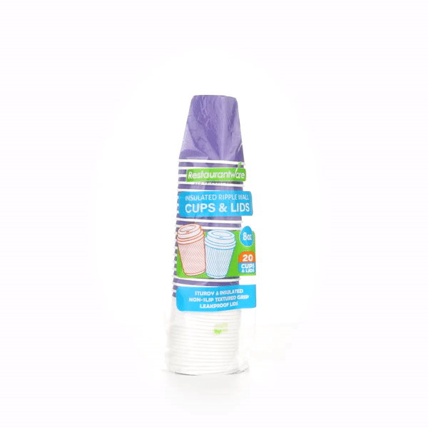 Restpresso 8 oz Royal Purple Paper Ripple Wall Coffee Cup - with White Lid - 3 1/2" x 3 1/2" x 4" - 400 count box