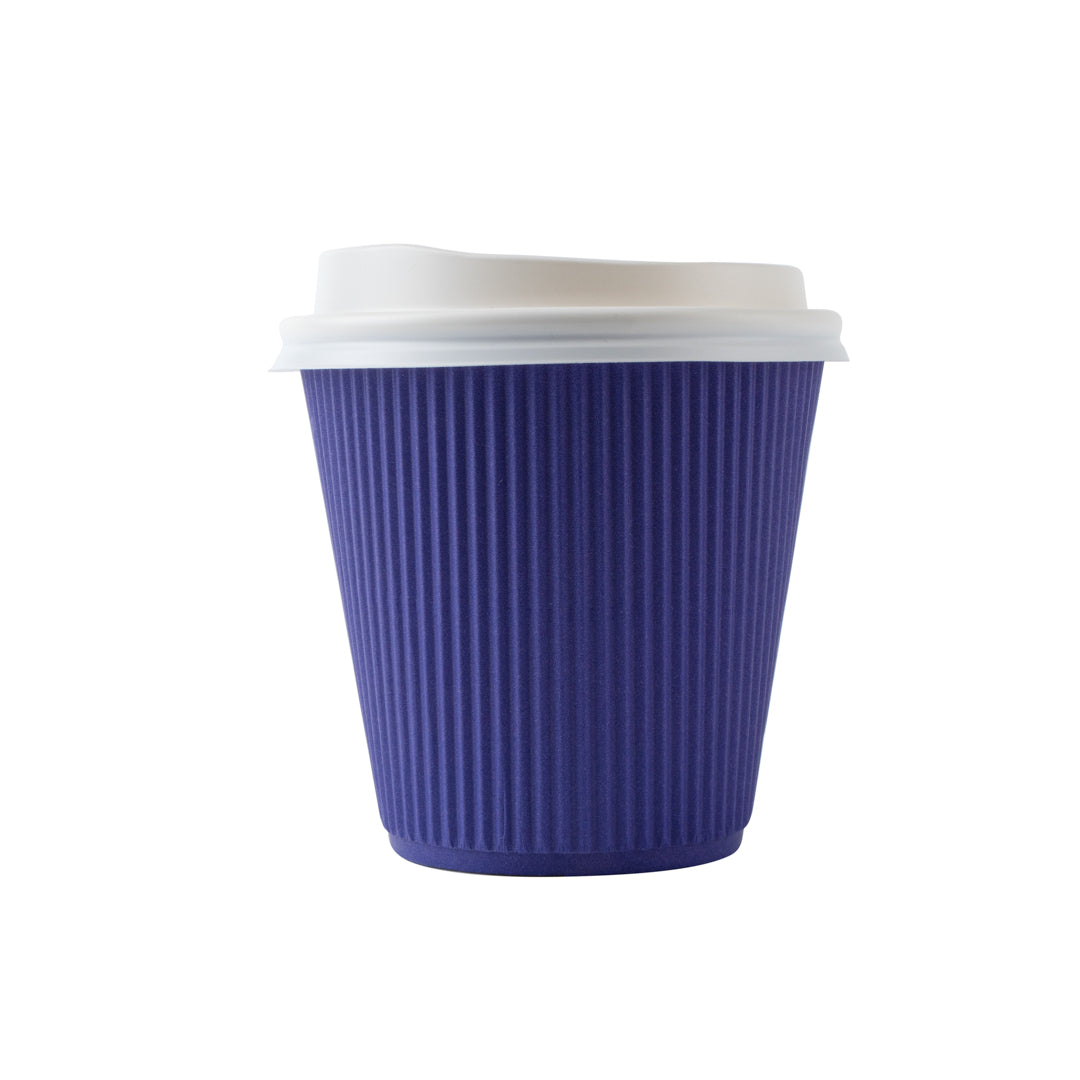 Restpresso 8 oz Royal Purple Paper Ripple Wall Coffee Cup - with White Lid - 3 1/2" x 3 1/2" x 4" - 400 count box