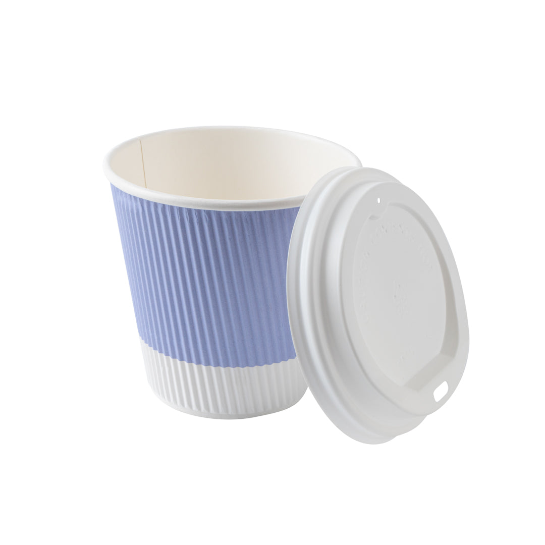 Restpresso 8 oz Light Purple Paper Ripple Wall Coffee Cup - with White Lid - 3 1/2" x 3 1/2" x 4" - 20 count box