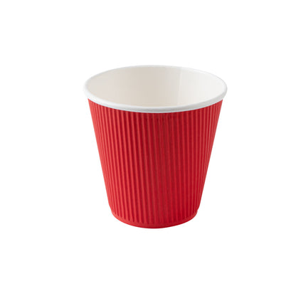 Restpresso 8 oz Red Paper Ripple Wall Coffee Cup - with White Lid - 3 1/2" x 3 1/2" x 4" - 400 count box