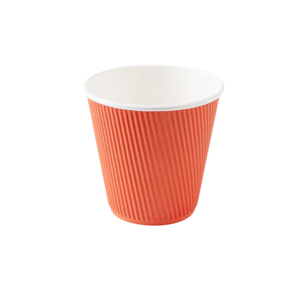 Restpresso 8 oz Tangerine Orange Paper Ripple Wall Coffee Cup - with White Lid - 3 1/2" x 3 1/2" x 4" - 20 count box