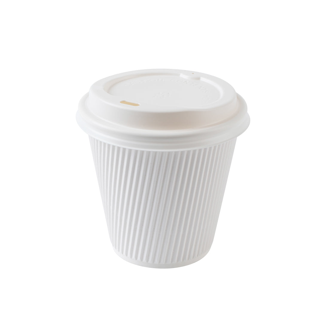 Restpresso 8 oz White Paper Ripple Wall Coffee Cup - with White Lid - 3 1/2" x 3 1/2" x 4" - 20 count box