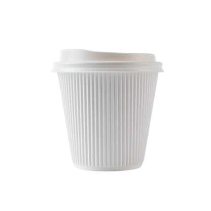 Restpresso 8 oz White Paper Ripple Wall Coffee Cup - with White Lid - 3 1/2" x 3 1/2" x 4" - 20 count box