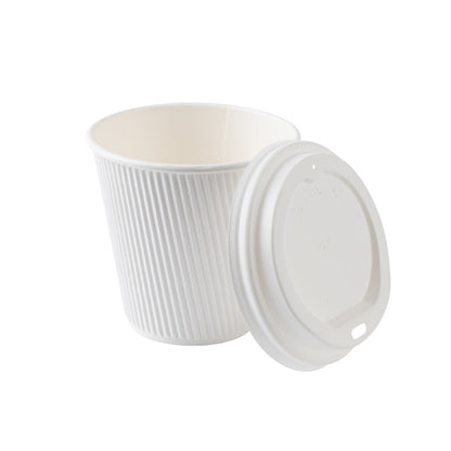 Restpresso 8 oz White Paper Ripple Wall Coffee Cup - with White Lid - 3 1/2" x 3 1/2" x 4" - 20 count box