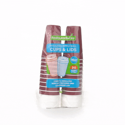 Restpresso 16 oz Crimson Paper Ripple Wall Coffee Cup - with White Lid - 3 1/2" x 3 1/2" x 6 1/4" - 200 count box