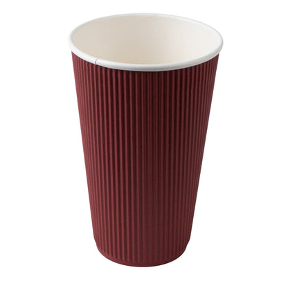 Restpresso 16 oz Crimson Paper Ripple Wall Coffee Cup - with White Lid - 3 1/2" x 3 1/2" x 6 1/4" - 200 count box