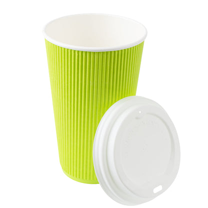 Restpresso 16 oz Eco Green Paper Ripple Wall Coffee Cup - with White Lid - 3 1/2" x 3 1/2" x 6 1/4" - 20 count box