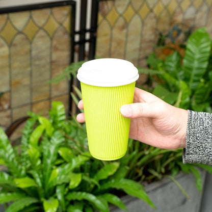 Restpresso 16 oz Eco Green Paper Ripple Wall Coffee Cup - with White Lid - 3 1/2" x 3 1/2" x 6 1/4" - 20 count box
