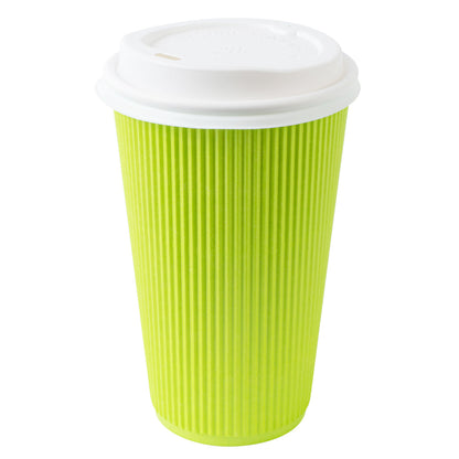 Restpresso 16 oz Eco Green Paper Ripple Wall Coffee Cup - with White Lid - 3 1/2" x 3 1/2" x 6 1/4" - 200 count box