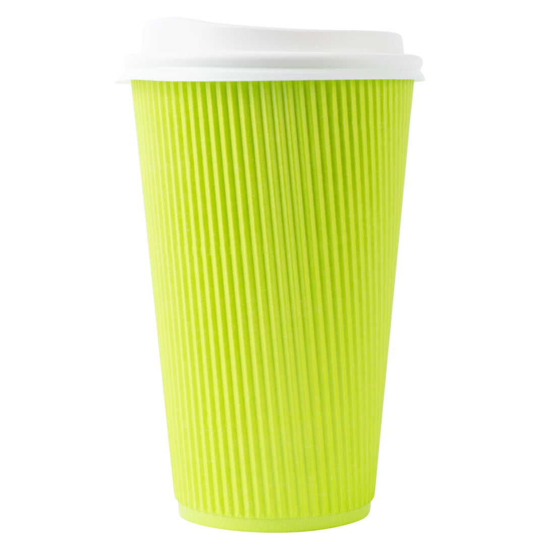 Restpresso 16 oz Eco Green Paper Ripple Wall Coffee Cup - with White Lid - 3 1/2" x 3 1/2" x 6 1/4" - 200 count box