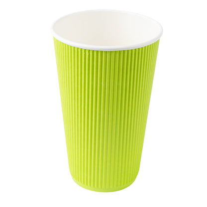 Restpresso 16 oz Eco Green Paper Ripple Wall Coffee Cup - with White Lid - 3 1/2" x 3 1/2" x 6 1/4" - 200 count box