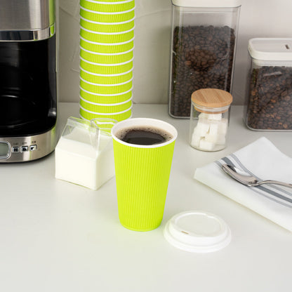 Restpresso 16 oz Eco Green Paper Ripple Wall Coffee Cup - with White Lid - 3 1/2" x 3 1/2" x 6 1/4" - 200 count box