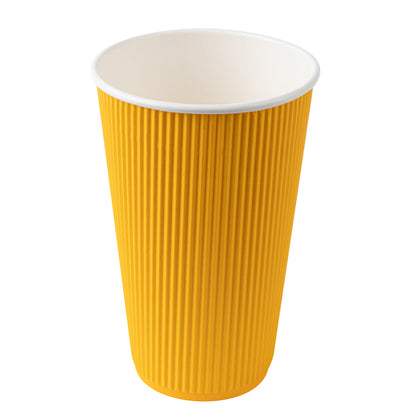 Restpresso 16 oz Yellow Paper Ripple Wall Coffee Cup - with White Lid - 3 1/2" x 3 1/2" x 6 1/4" - 200 count box