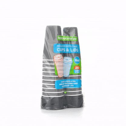 Restpresso 16 oz Gray Paper Ripple Wall Coffee Cup - with Black Lid - 3 1/2" x 3 1/2" x 6 1/4" - 20 count box