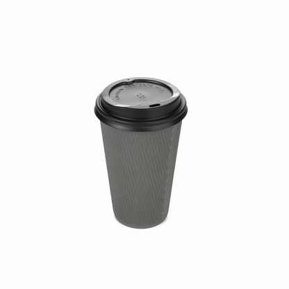 Restpresso 16 oz Gray Paper Ripple Wall Coffee Cup - with Black Lid - 3 1/2" x 3 1/2" x 6 1/4" - 200 count box