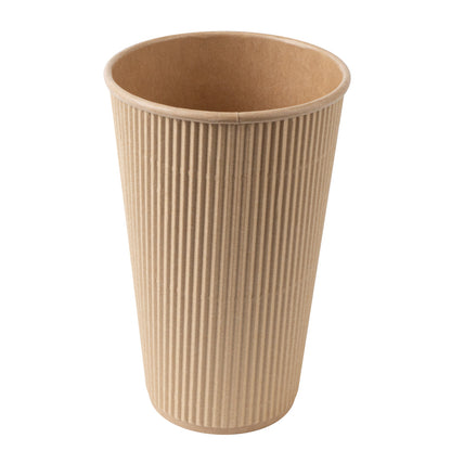 Restpresso 16 oz Kraft Paper Ripple Wall Coffee Cup - with White Lid - 3 1/2" x 3 1/2" x 6 1/4" - 20 count box
