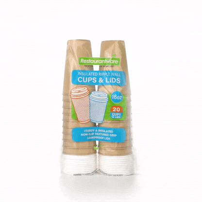 Restpresso 16 oz Kraft Paper Ripple Wall Coffee Cup - with White Lid - 3 1/2" x 3 1/2" x 6 1/4" - 200 count box