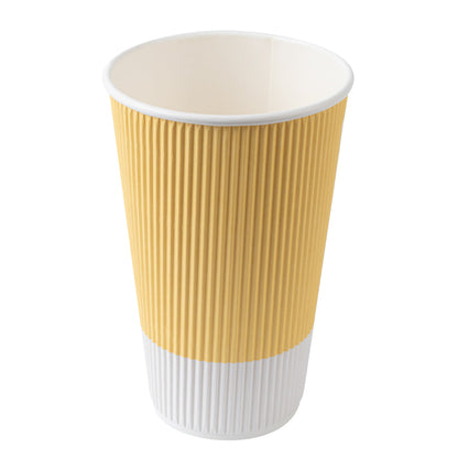 Restpresso 16 oz Light Yellow Paper Ripple Wall Coffee Cup - with White Lid - 3 1/2" x 3 1/2" x 6 1/4" - 20 count box