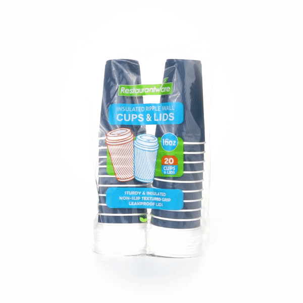 Restpresso 16 oz Midnight Blue Paper Ripple Wall Coffee Cup - with White Lid - 3 1/2" x 3 1/2" x 6 1/4" - 20 count box