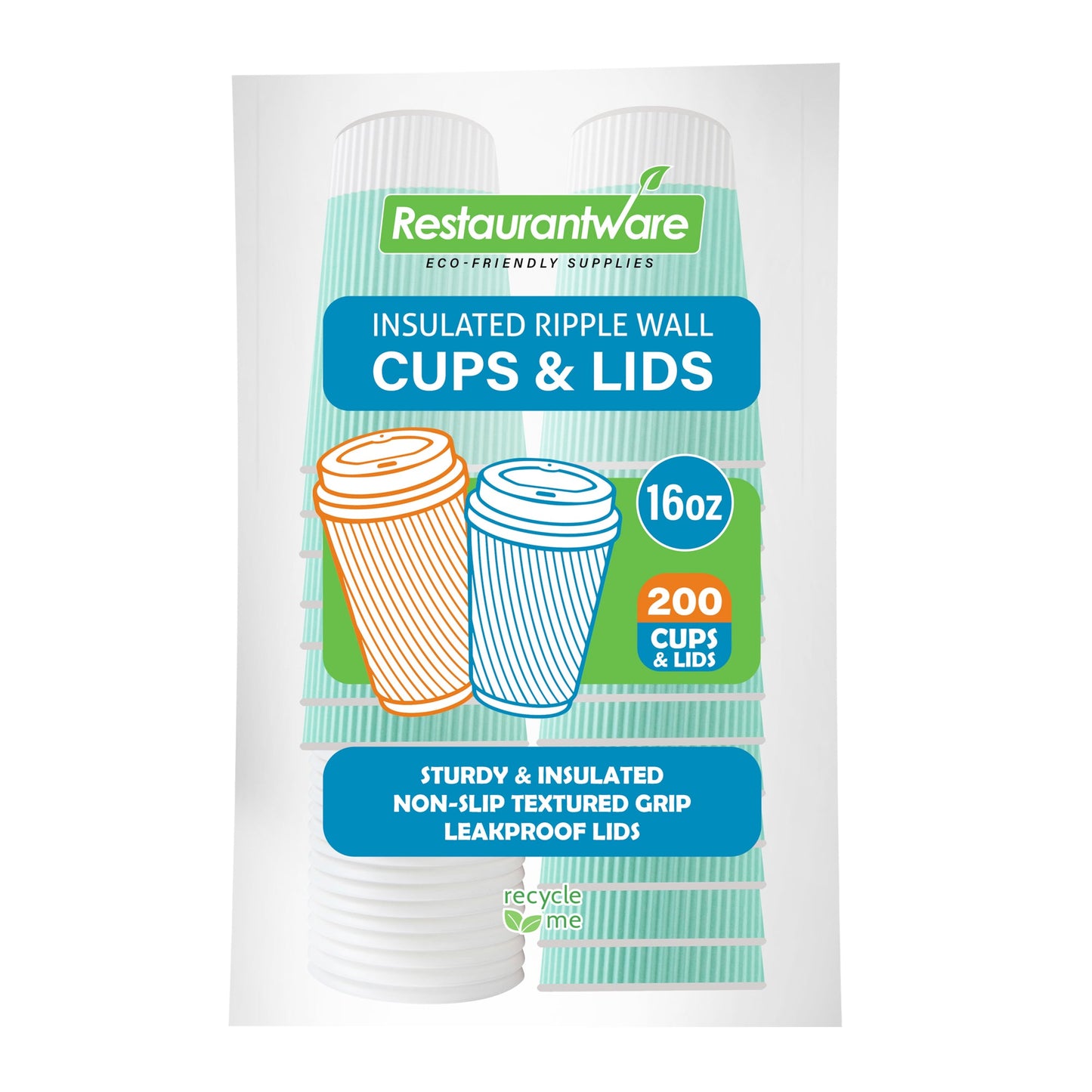 Restpresso 16 oz Light Green Paper Ripple Wall Coffee Cup - with White Lid - 3 1/2" x 3 1/2" x 6 1/4" - 200 count box