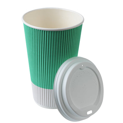 Restpresso 16 oz Light Green Paper Ripple Wall Coffee Cup - with White Lid - 3 1/2" x 3 1/2" x 6 1/4" - 20 count box