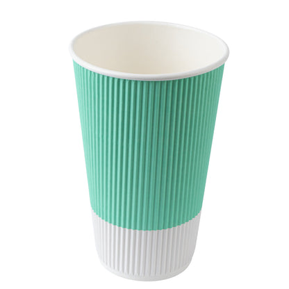 Restpresso 16 oz Light Green Paper Ripple Wall Coffee Cup - with White Lid - 3 1/2" x 3 1/2" x 6 1/4" - 20 count box