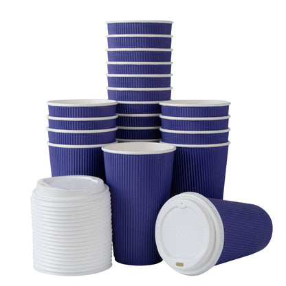 Restpresso 16 oz Royal Purple Paper Ripple Wall Coffee Cup - with White Lid - 3 1/2" x 3 1/2" x 6 1/4" - 200 count box