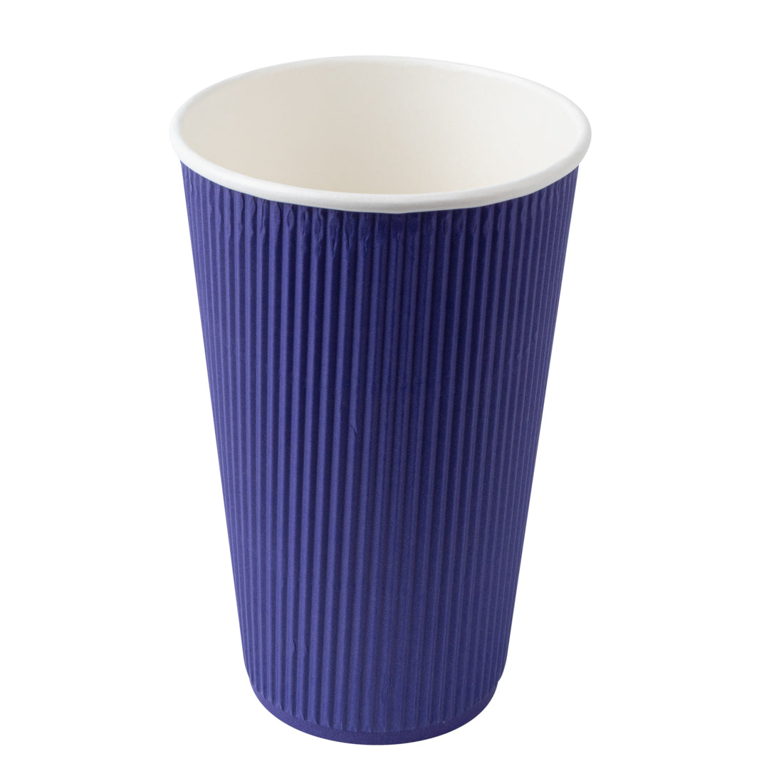 Restpresso 16 oz Royal Purple Paper Ripple Wall Coffee Cup - with White Lid - 3 1/2" x 3 1/2" x 6 1/4" - 20 count box