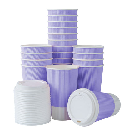 Restpresso 16 oz Light Purple Paper Ripple Wall Coffee Cup - with White Lid - 3 1/2" x 3 1/2" x 6 1/4" - 20 count box