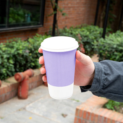 Restpresso 16 oz Light Purple Paper Ripple Wall Coffee Cup - with White Lid - 3 1/2" x 3 1/2" x 6 1/4" - 200 count box