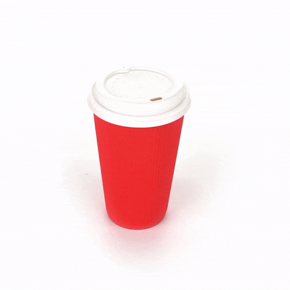 Restpresso 16 oz Red Paper Ripple Wall Coffee Cup - with White Lid - 3 1/2" x 3 1/2" x 6 1/4" - 200 count box
