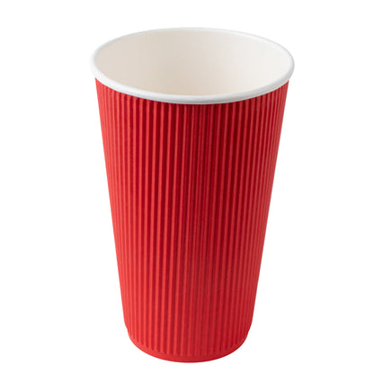Restpresso 16 oz Red Paper Ripple Wall Coffee Cup - with White Lid - 3 1/2" x 3 1/2" x 6 1/4" - 200 count box