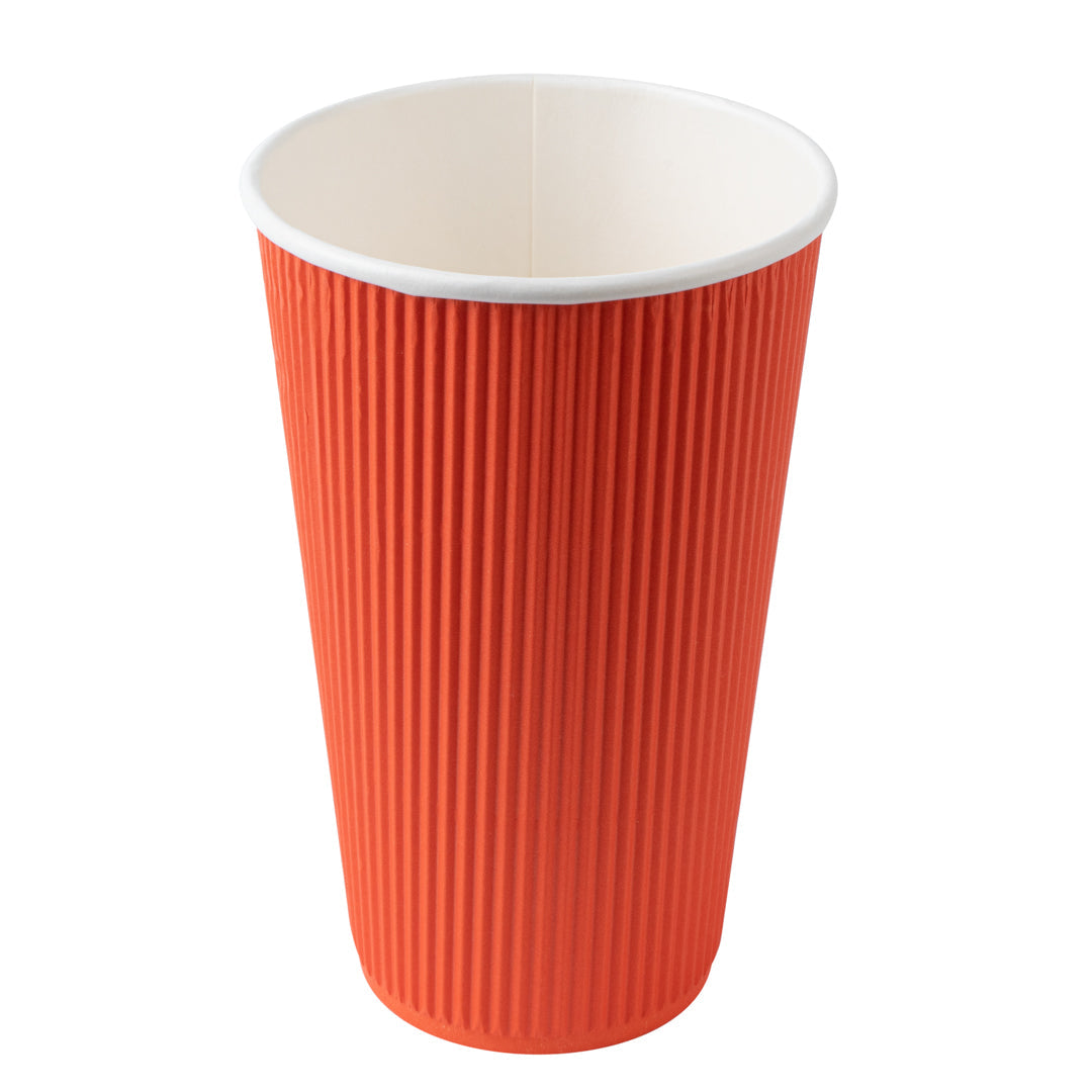 Restpresso 16 oz Tangerine Orange Paper Ripple Wall Coffee Cup - with White Lid - 3 1/2" x 3 1/2" x 6 1/4" - 20 count box