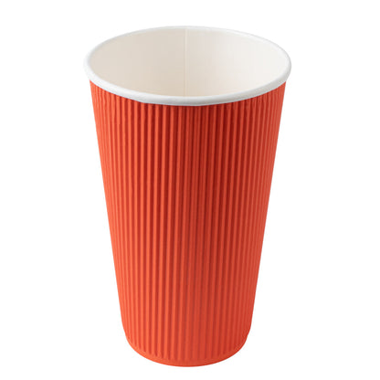 Restpresso 16 oz Tangerine Orange Paper Ripple Wall Coffee Cup - with White Lid - 3 1/2" x 3 1/2" x 6 1/4" - 20 count box