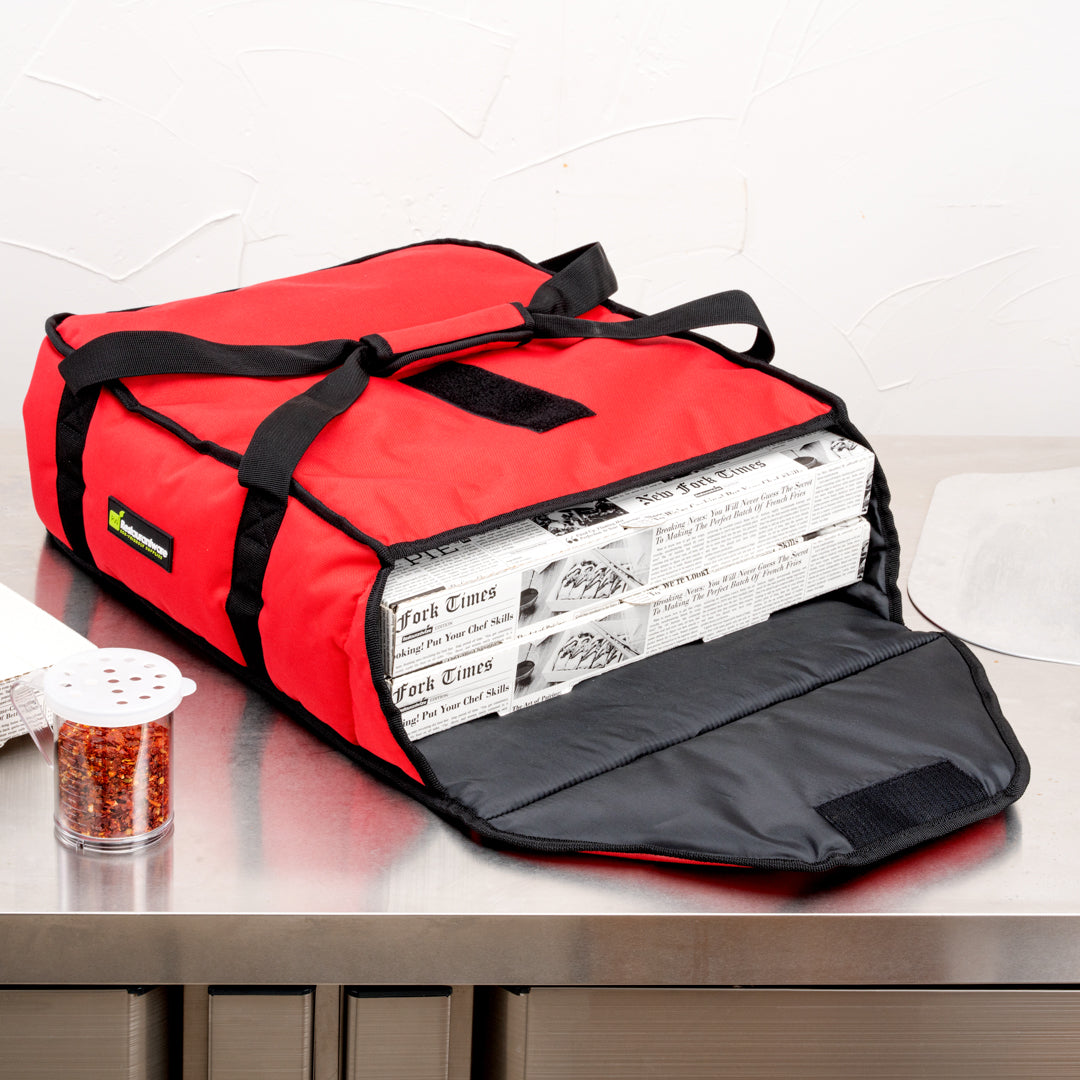 Delivery Tek Red Pizza Bag - Holds 2-16" or 3-14", Insulated - 16 1/2" x 18" x 6 1/2" - 1 count box
