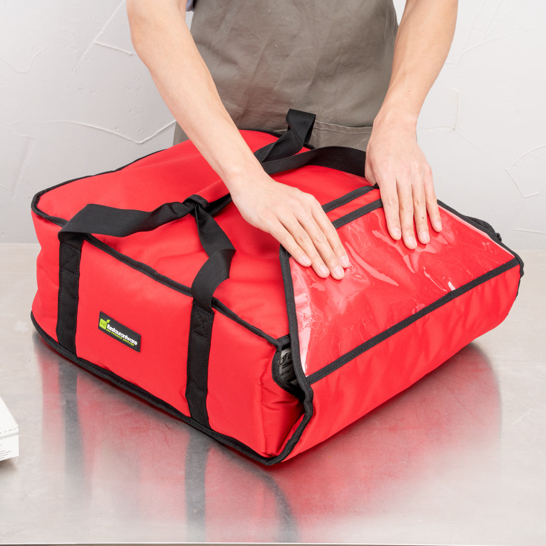 Delivery Tek Red Pizza Bag - Holds 3-18" or 4-16", Insulated - 17 1/2" x 20" x 7 1/2" - 1 count box
