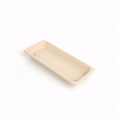 Pulp Tek Rectangle Natural Sugarcane / Bagasse Long Sushi Tray - 8 3/4" x 3 1/2" x 3/4" - 100 count box