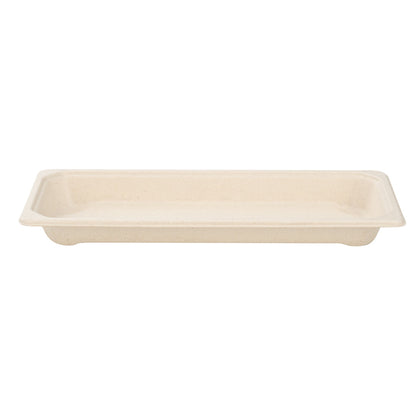 Pulp Tek Rectangle Natural Sugarcane / Bagasse Long Sushi Tray - 8 3/4" x 3 1/2" x 3/4" - 100 count box