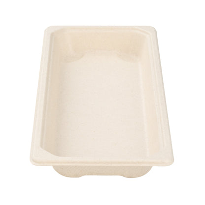 Pulp Tek Rectangle Natural Sugarcane / Bagasse Long Sushi Tray - 8 3/4" x 3 1/2" x 3/4" - 100 count box