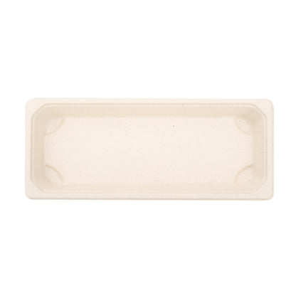 Pulp Tek Rectangle Natural Sugarcane / Bagasse Long Sushi Tray - 8 3/4" x 3 1/2" x 3/4" - 100 count box